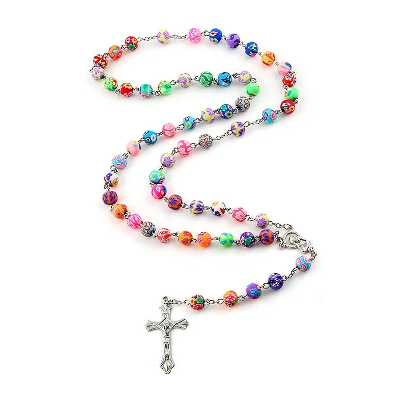 Beautiful Rosary Cross Pendant Necklace Christian Jewelry Gift
