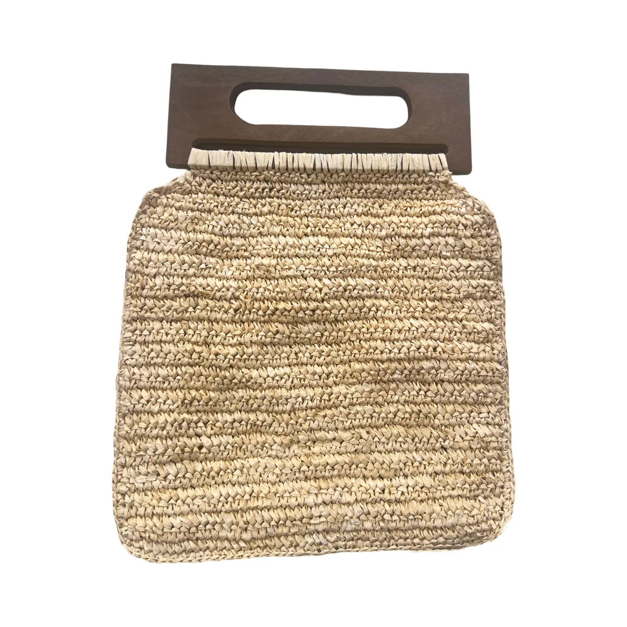 Beige Rafiya Bag with Wooden Handle