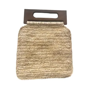 Beige Rafiya Bag with Wooden Handle