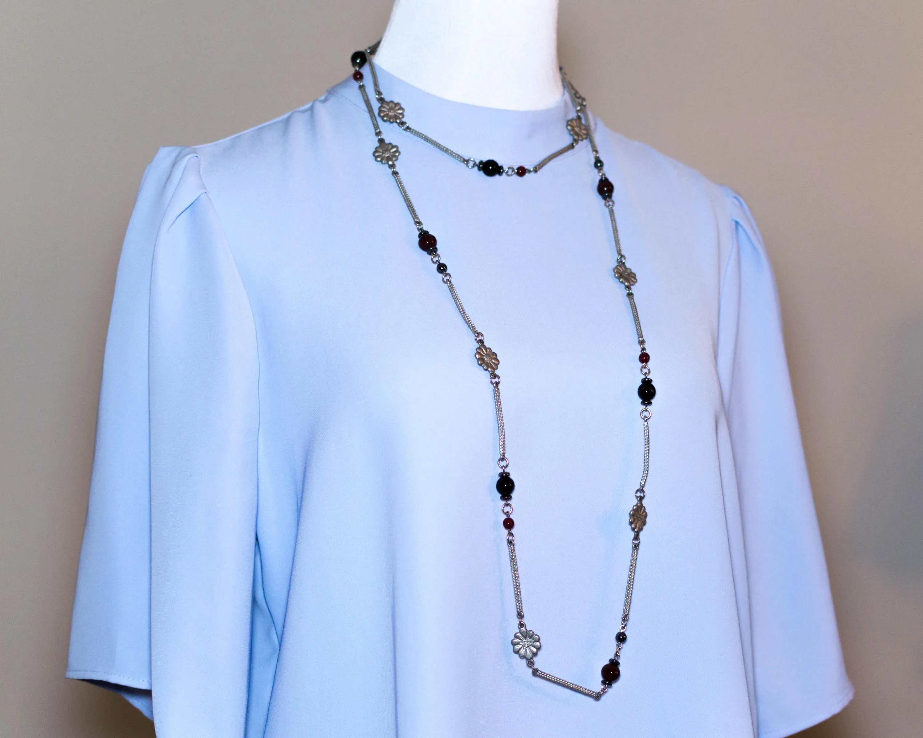 Ben Amun Silver and Burgundy Bead Necklace
