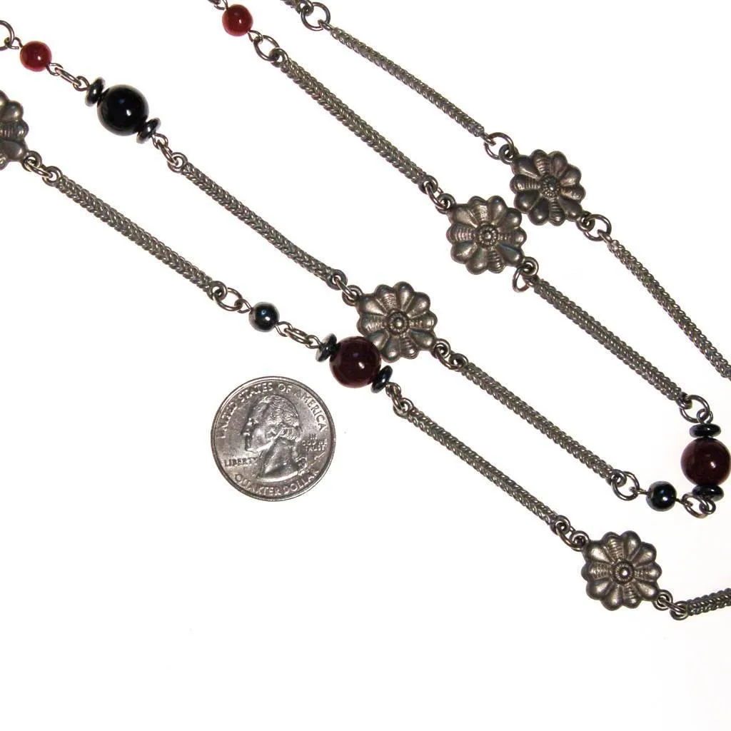 Ben Amun Silver and Burgundy Bead Necklace