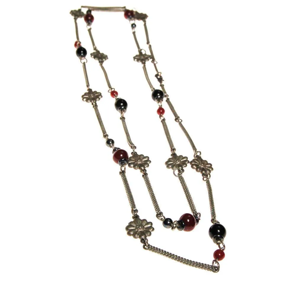 Ben Amun Silver and Burgundy Bead Necklace