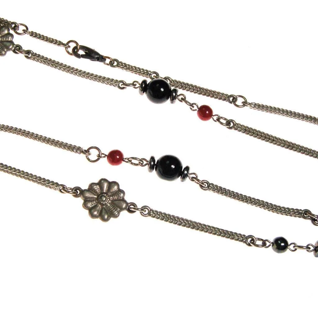 Ben Amun Silver and Burgundy Bead Necklace