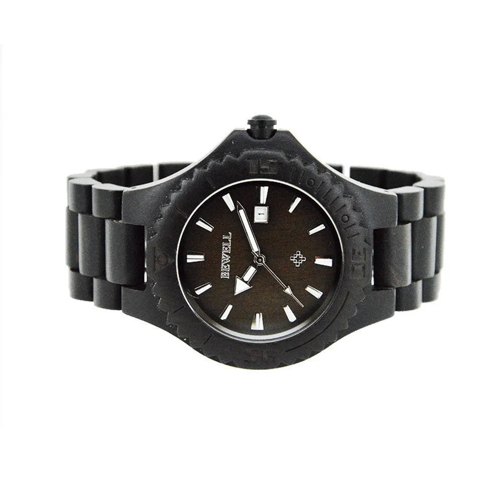 BEWELL Men's Natural Wooden Wristwatch with Case
