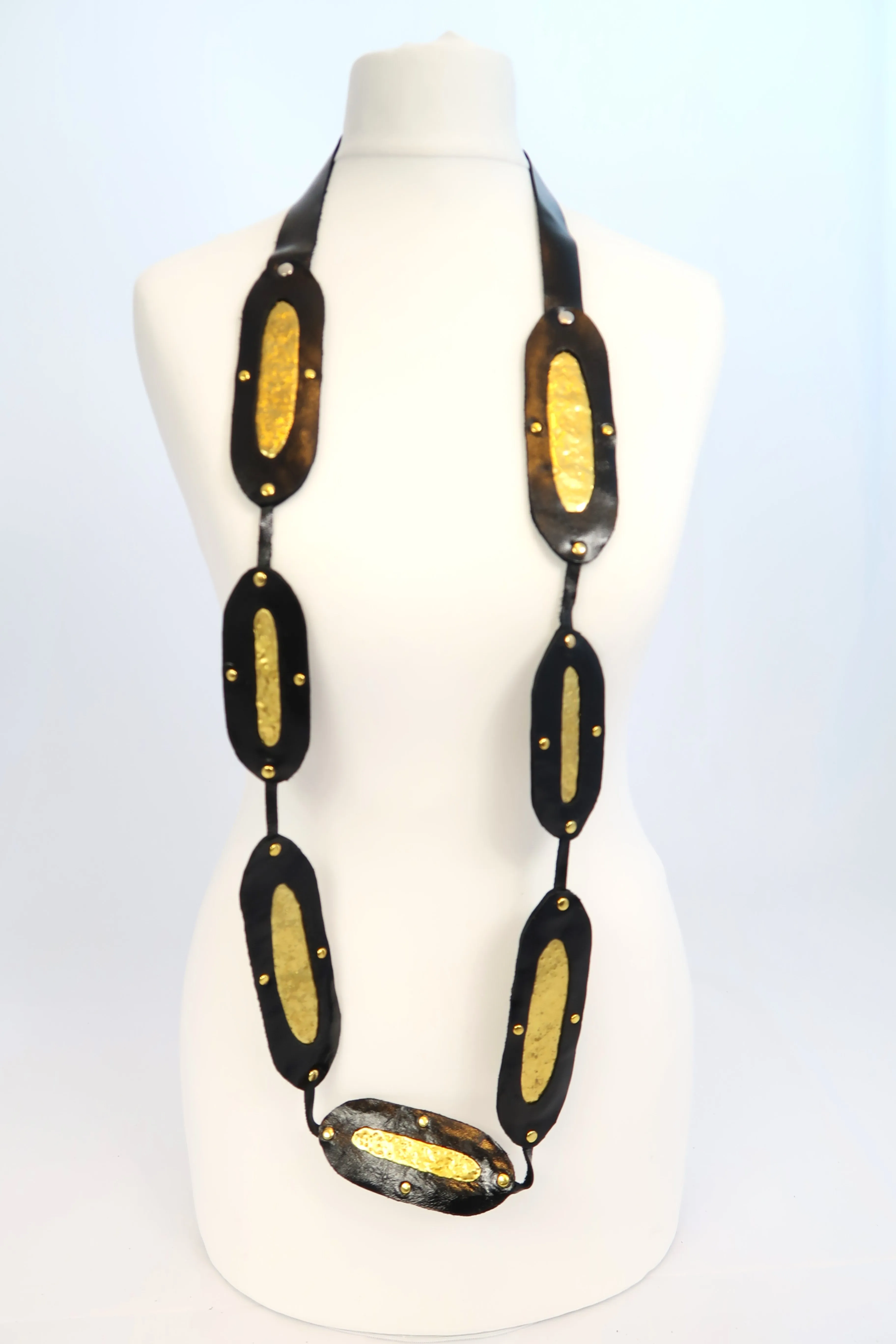 Bird's-nest fern necklace made from recycled leather and tin can- Long