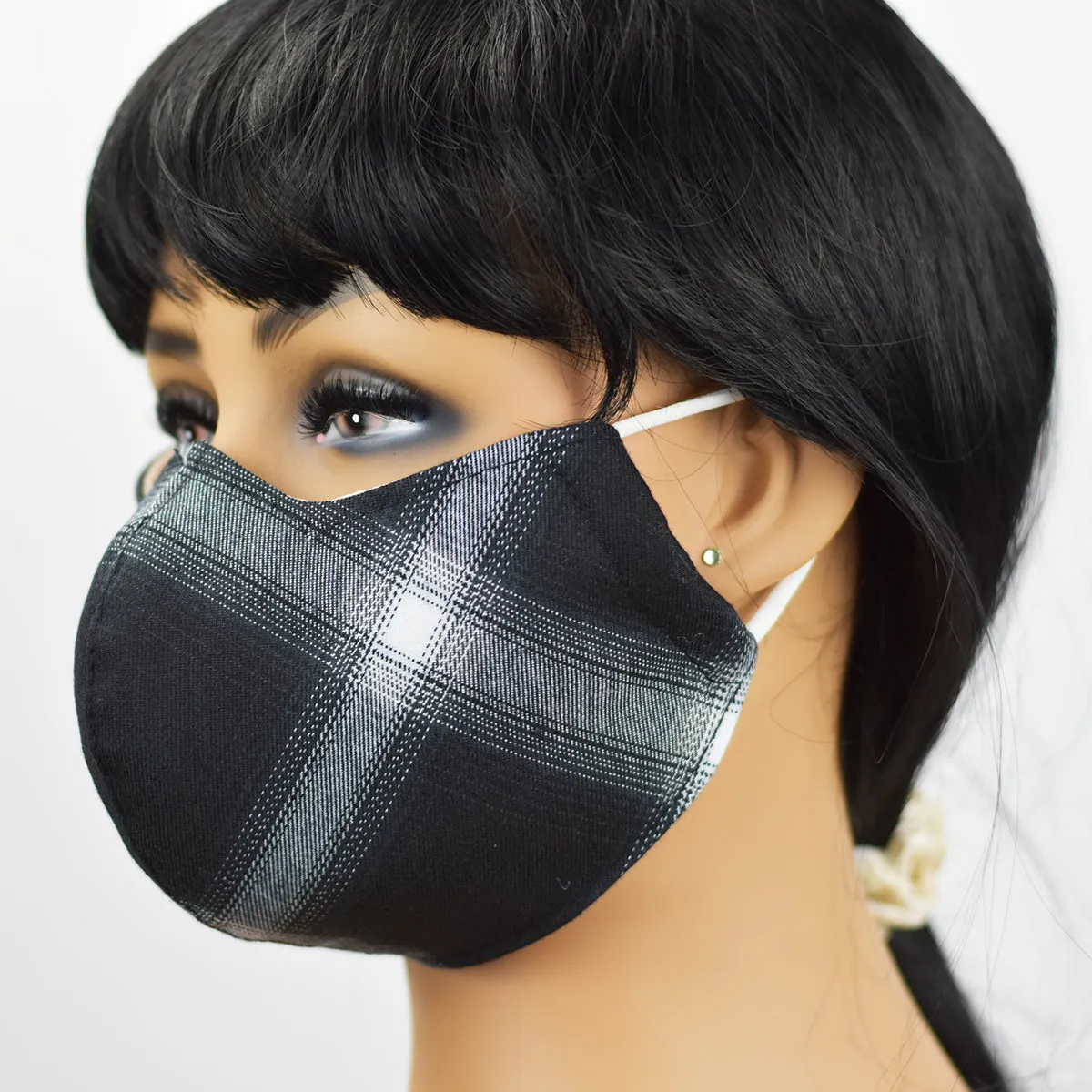 Black and White Plaid | Non-Medical | Triple Layer | Reusable | Washable | Soft Cotton Fabric Adult Mask with Dust Filter