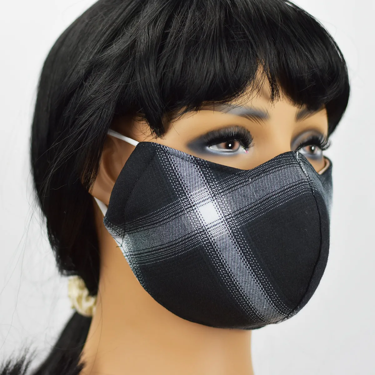 Black and White Plaid | Non-Medical | Triple Layer | Reusable | Washable | Soft Cotton Fabric Adult Mask with Dust Filter
