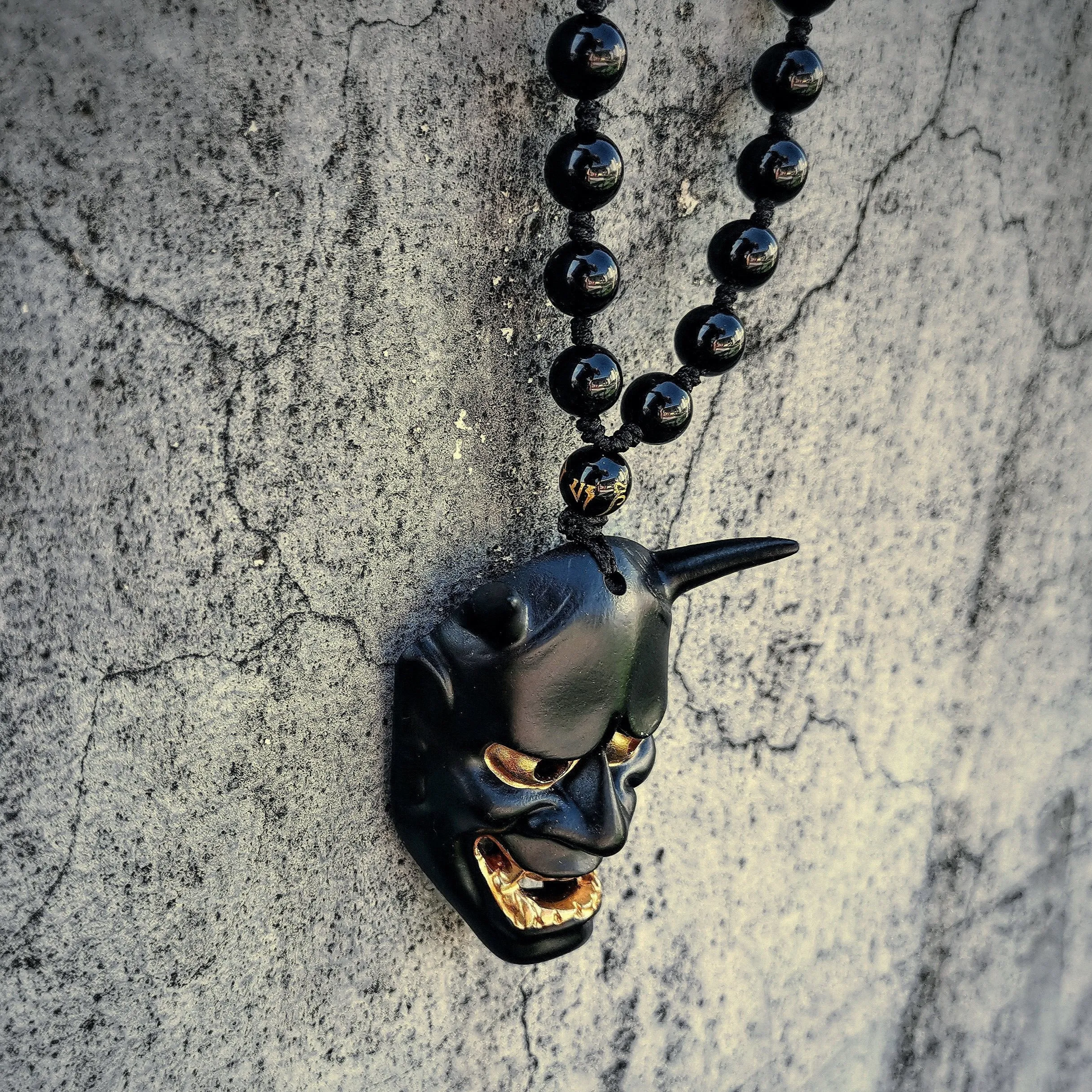 Black Hannya Mask Pendant Necklace (40% OFF)