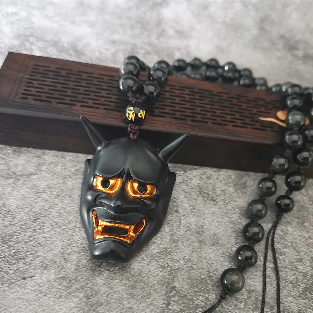 Black Hannya Mask Pendant Necklace (40% OFF)