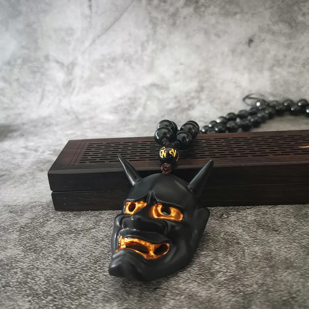 Black Hannya Mask Pendant Necklace (40% OFF)