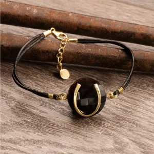 Black Onyx & leather Horseshoe Bracelet - 14K Gold Vermeil