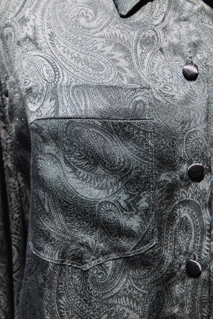 Black Paisley Silk Jacquard Button Down