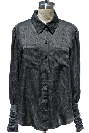 Black Paisley Silk Jacquard Button Down