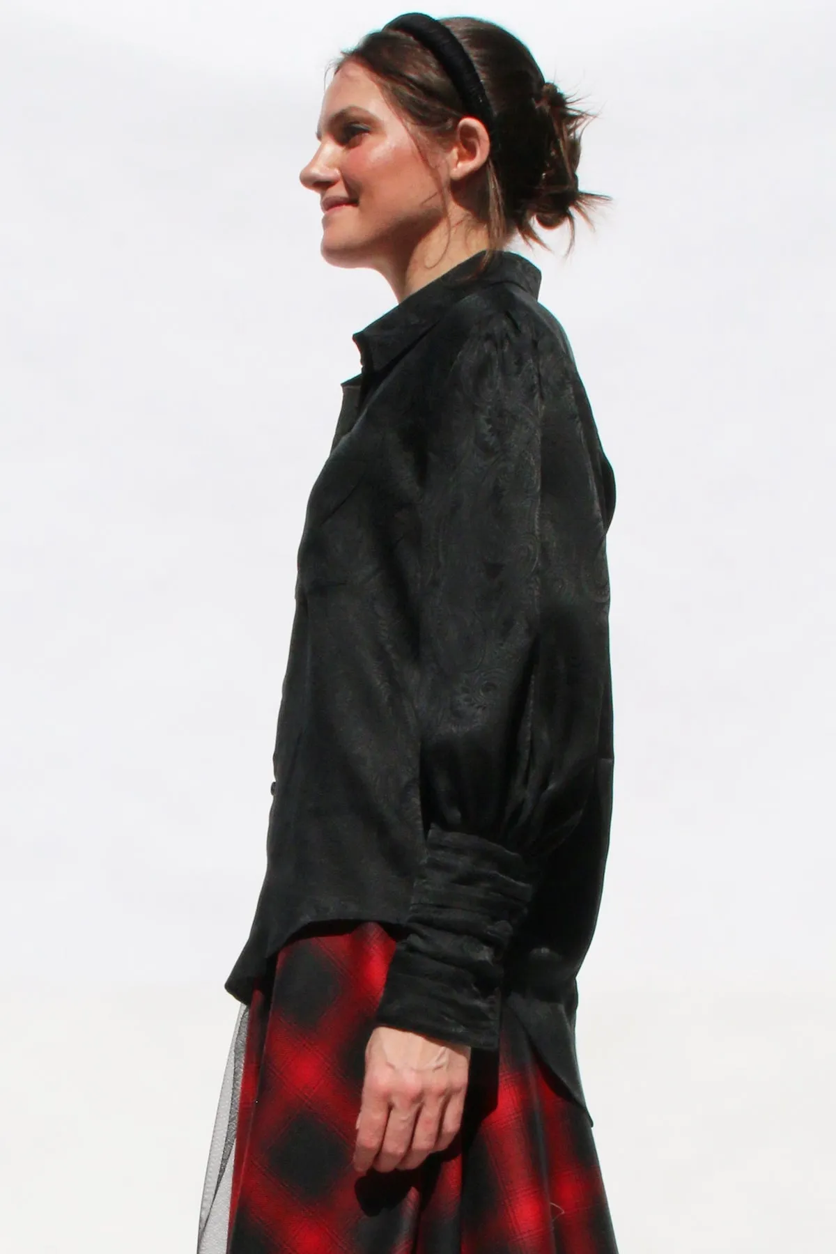 Black Paisley Silk Jacquard Button Down