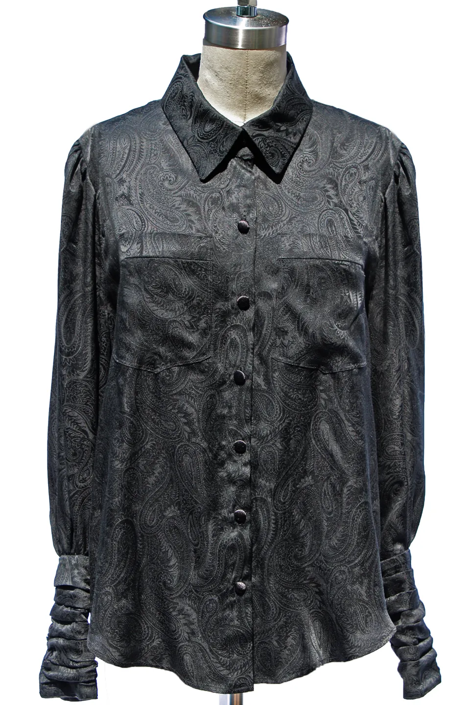 Black Paisley Silk Jacquard Button Down