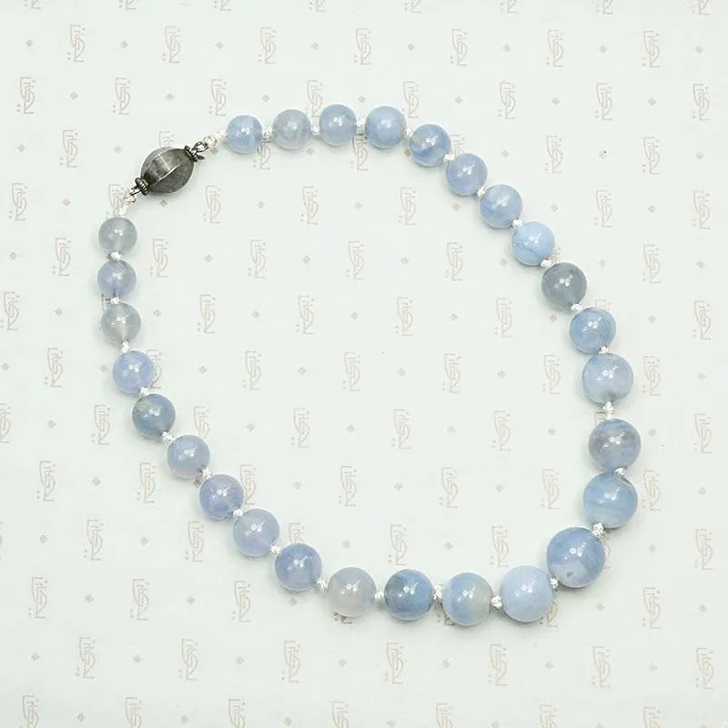 Blue Lace Agate Beads with Decorative Silver Clasp