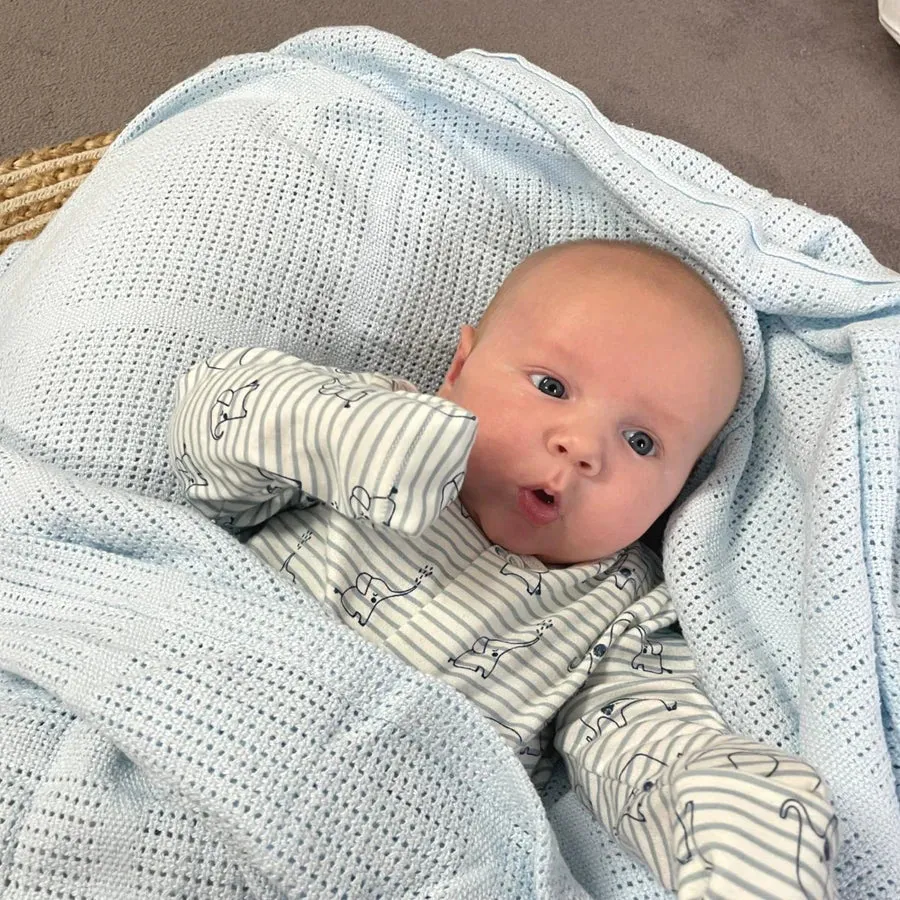 Blue Soft Cotton Cellular Cot Blanket