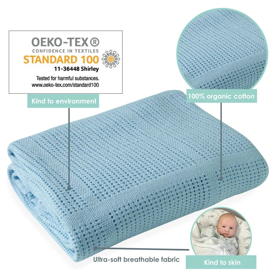 Blue Soft Cotton Cellular Cot Blanket