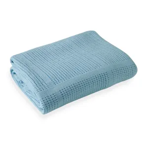 Blue Soft Cotton Cellular Cot Blanket