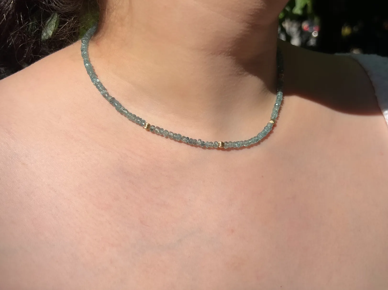 Blue Zircon Necklace with Gold Accents