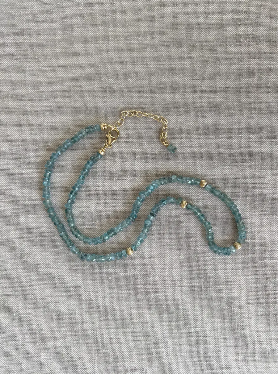 Blue Zircon Necklace with Gold Accents