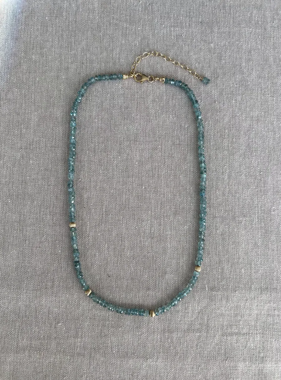 Blue Zircon Necklace with Gold Accents