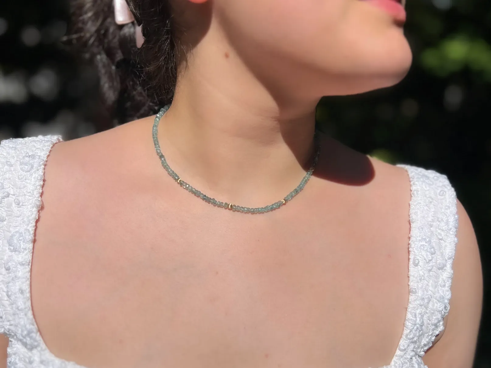 Blue Zircon Necklace with Gold Accents
