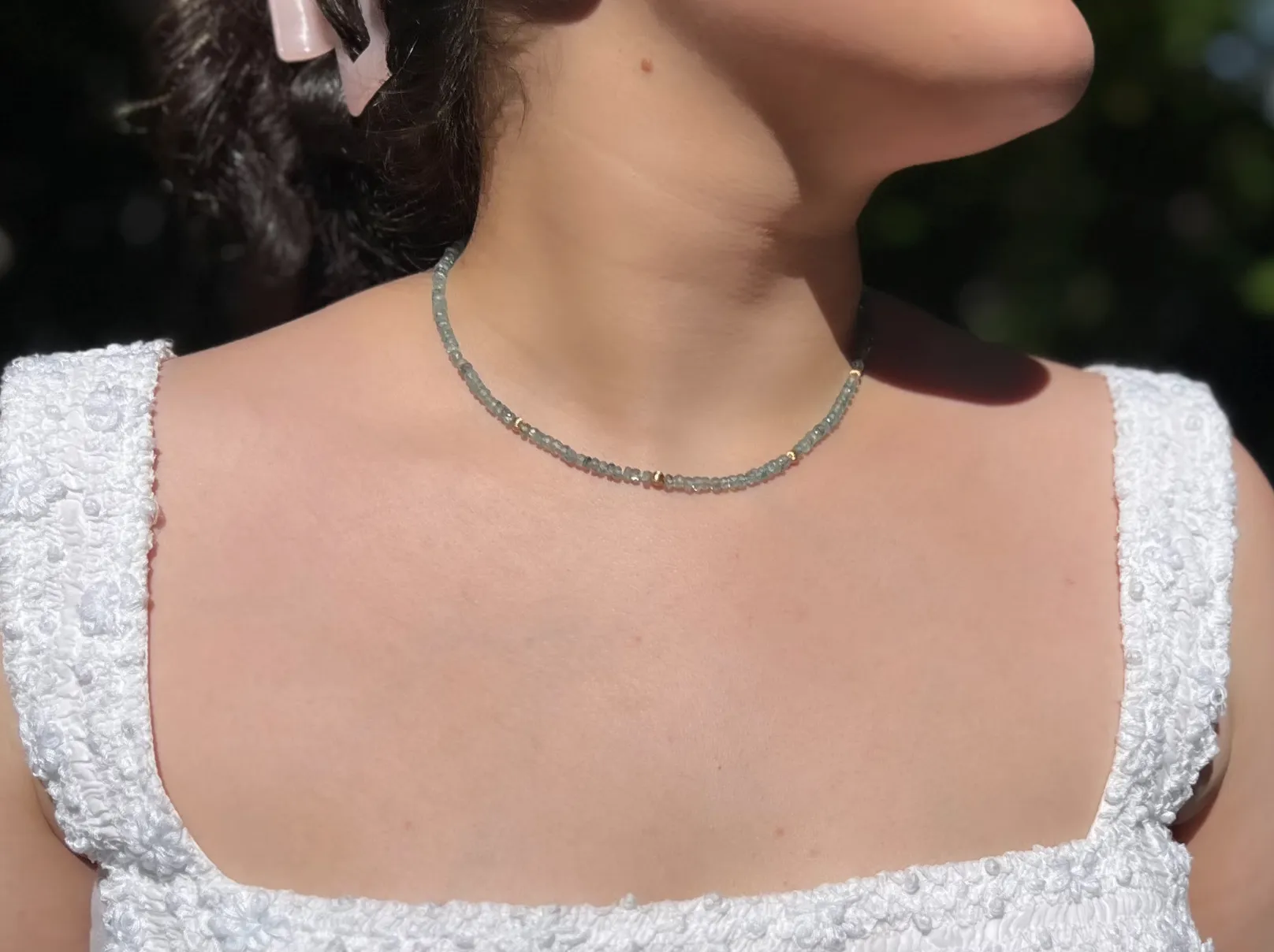 Blue Zircon Necklace with Gold Accents