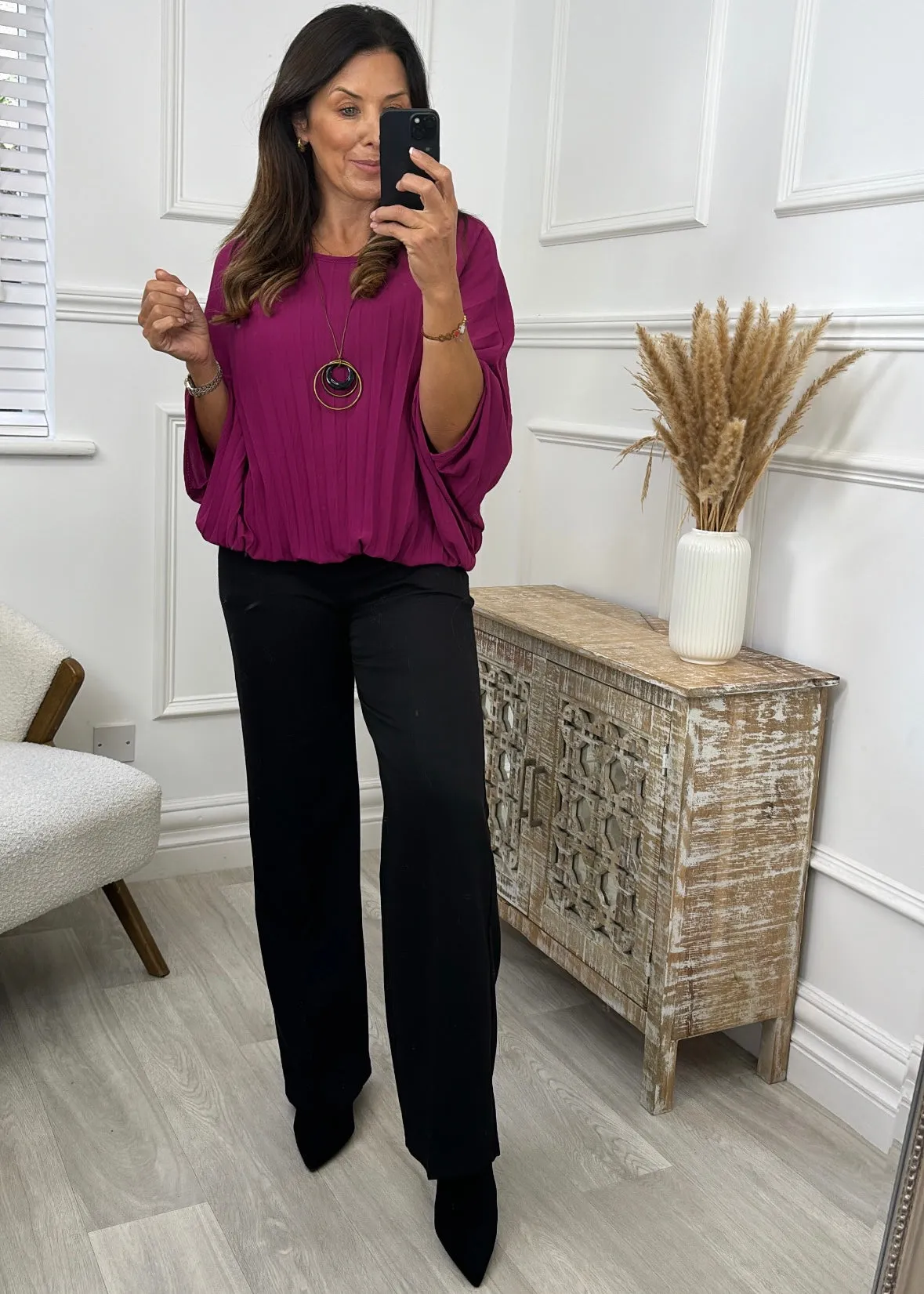 Blythe Berry Pleated Necklace Top