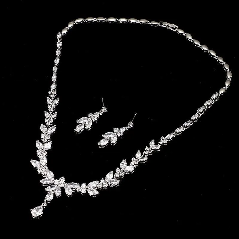 Bridal Crystal 3 PC Jewelry Set, Crystal Y-Necklace and Earrings Set, Wedding Necklace for Bride, 14K Gold Plated
