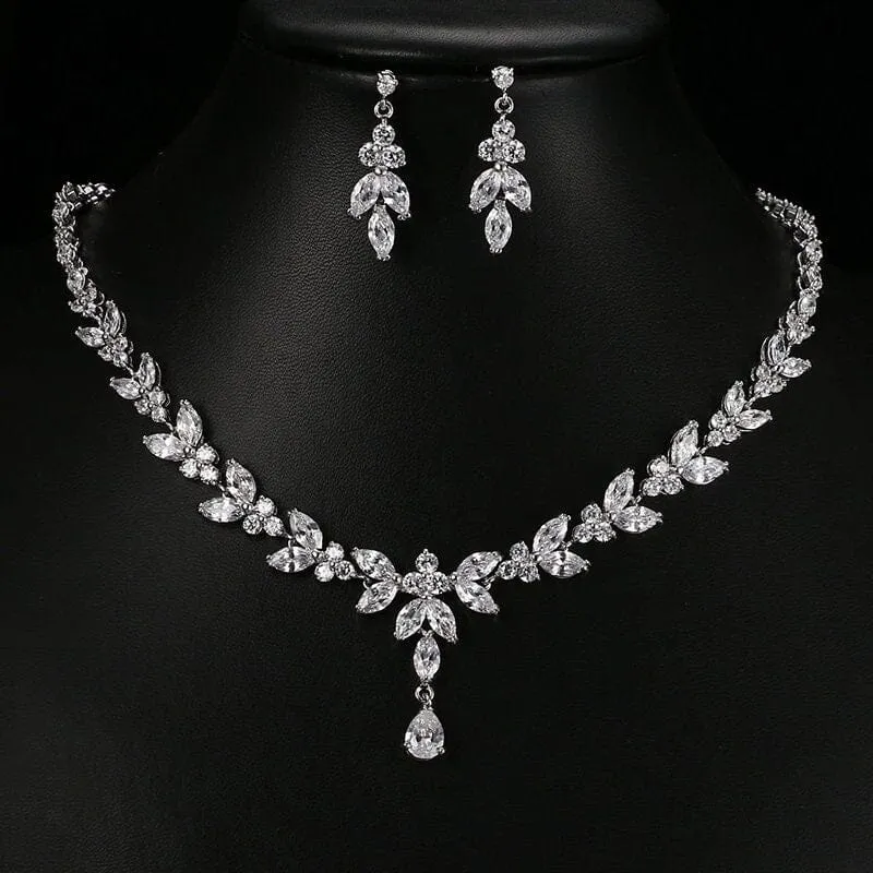 Bridal Crystal 3 PC Jewelry Set, Crystal Y-Necklace and Earrings Set, Wedding Necklace for Bride, 14K Gold Plated