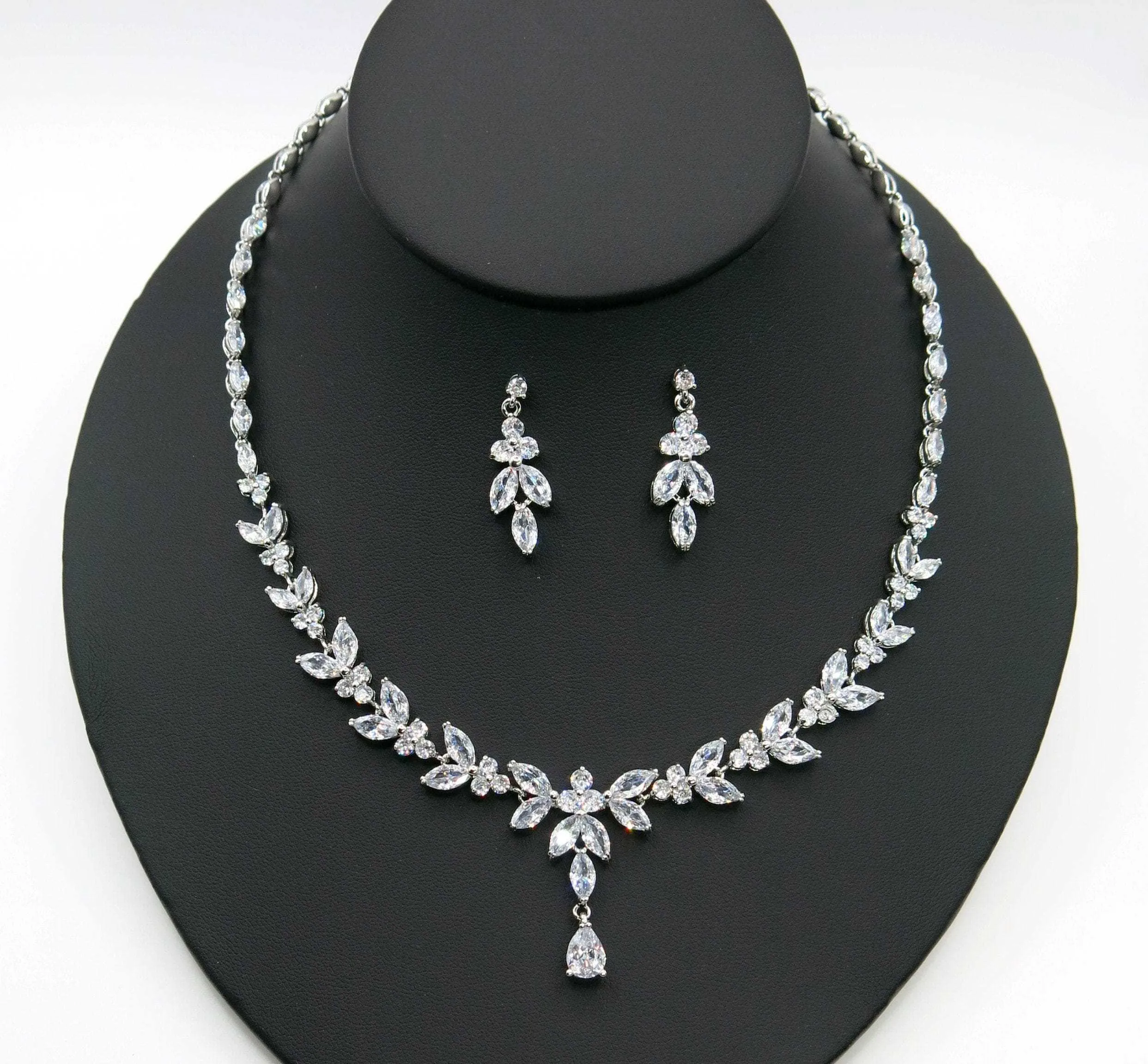 Bridal Crystal 3 PC Jewelry Set, Crystal Y-Necklace and Earrings Set, Wedding Necklace for Bride, 14K Gold Plated