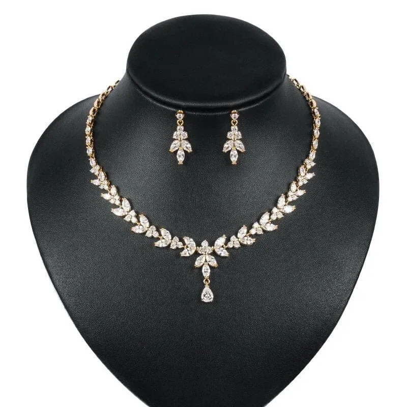 Bridal Crystal 3 PC Jewelry Set, Crystal Y-Necklace and Earrings Set, Wedding Necklace for Bride, 14K Gold Plated