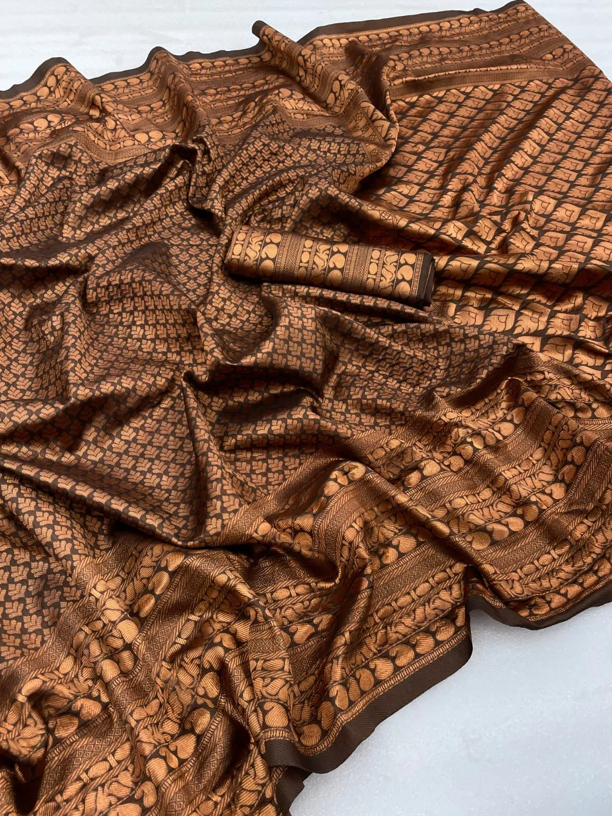 Brown Banarasi Soft Silk Saree With Blouse