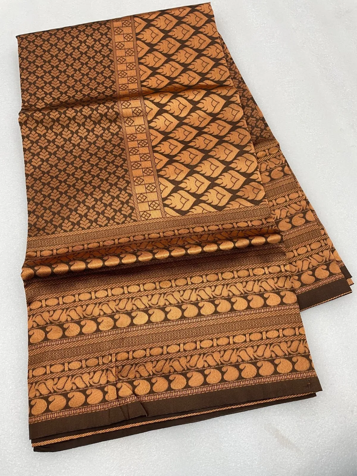 Brown Banarasi Soft Silk Saree With Blouse
