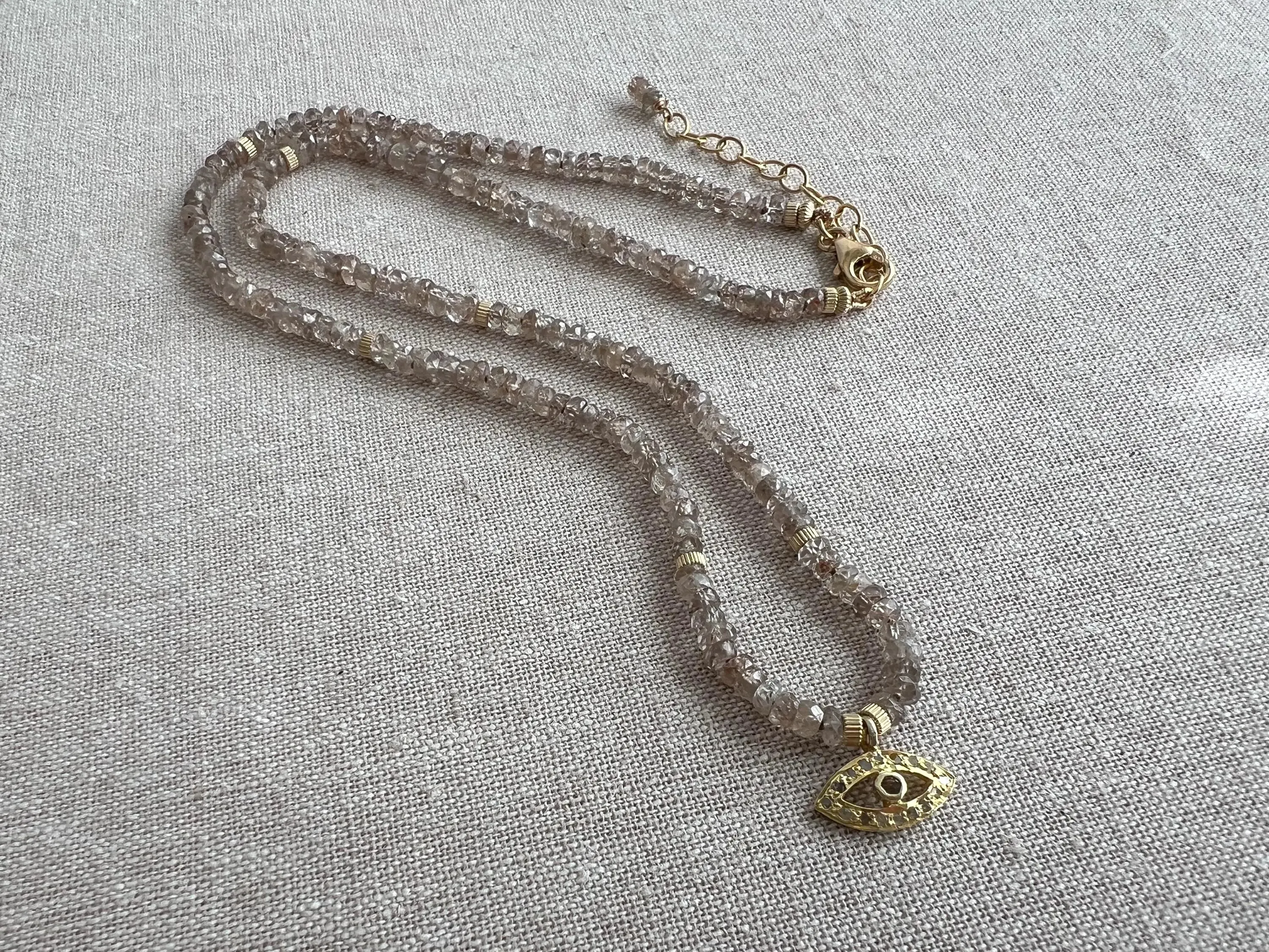 Brown Spinel Necklace with Evil Eye Pendant