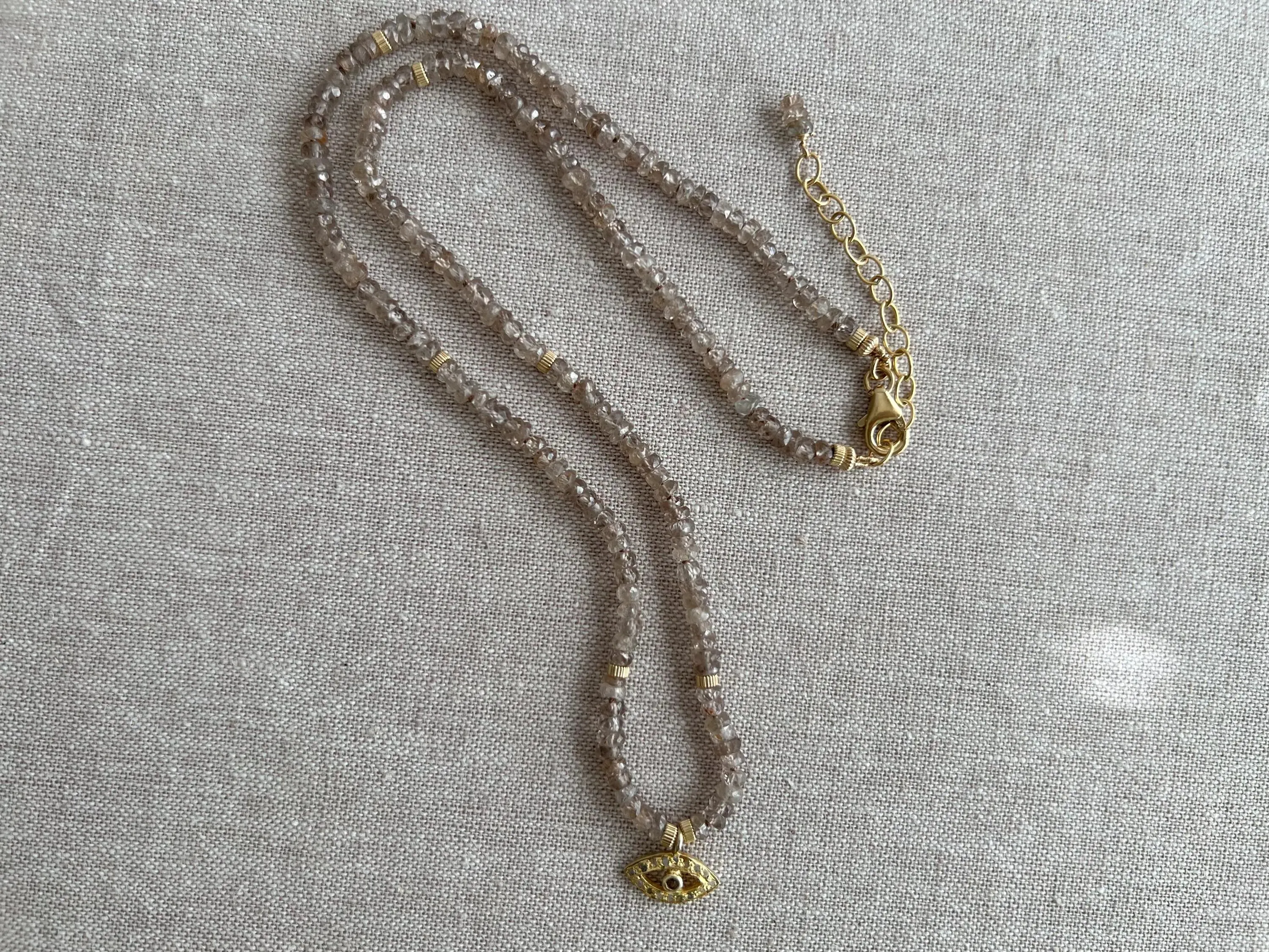 Brown Spinel Necklace with Evil Eye Pendant