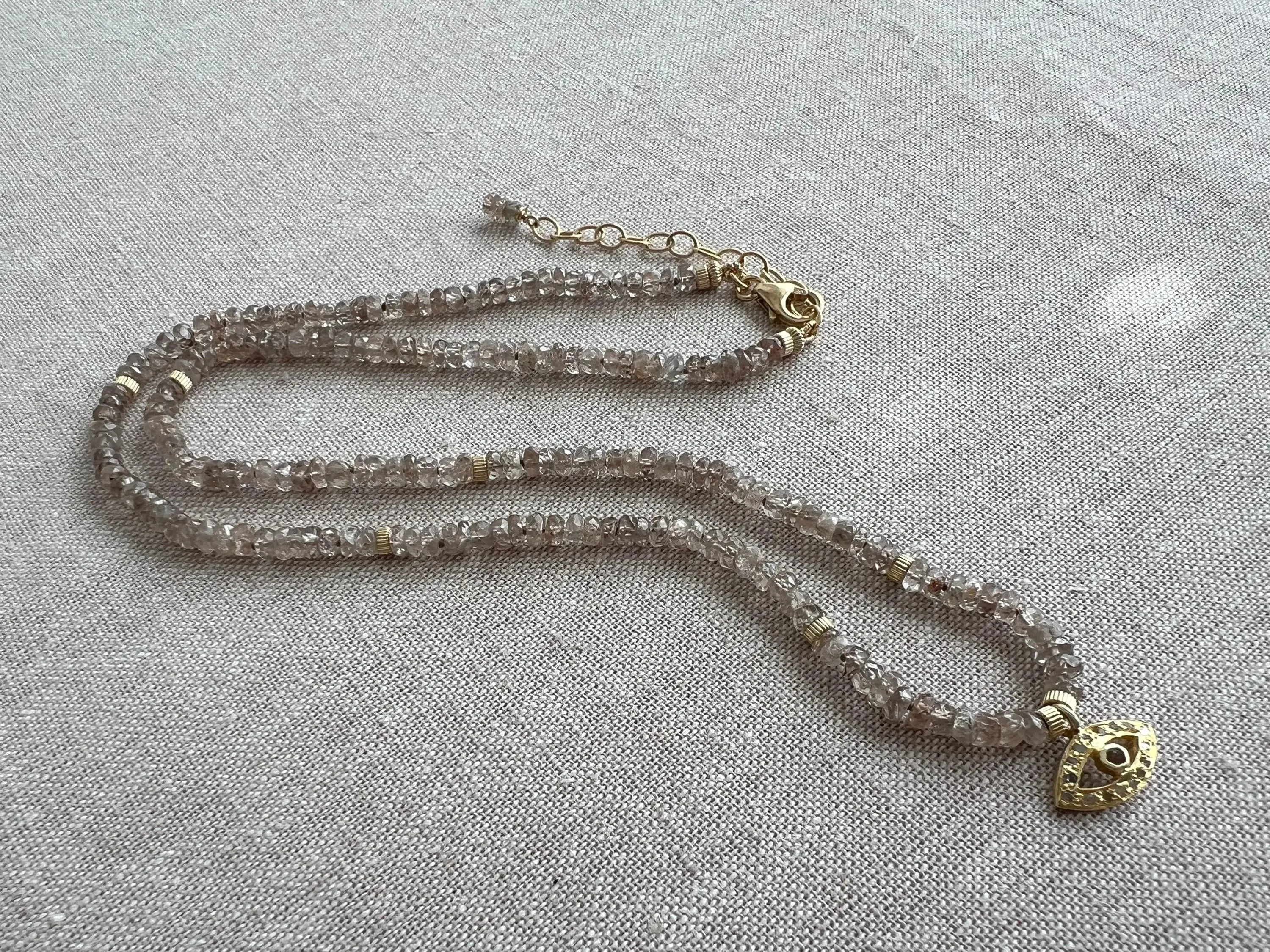 Brown Spinel Necklace with Evil Eye Pendant