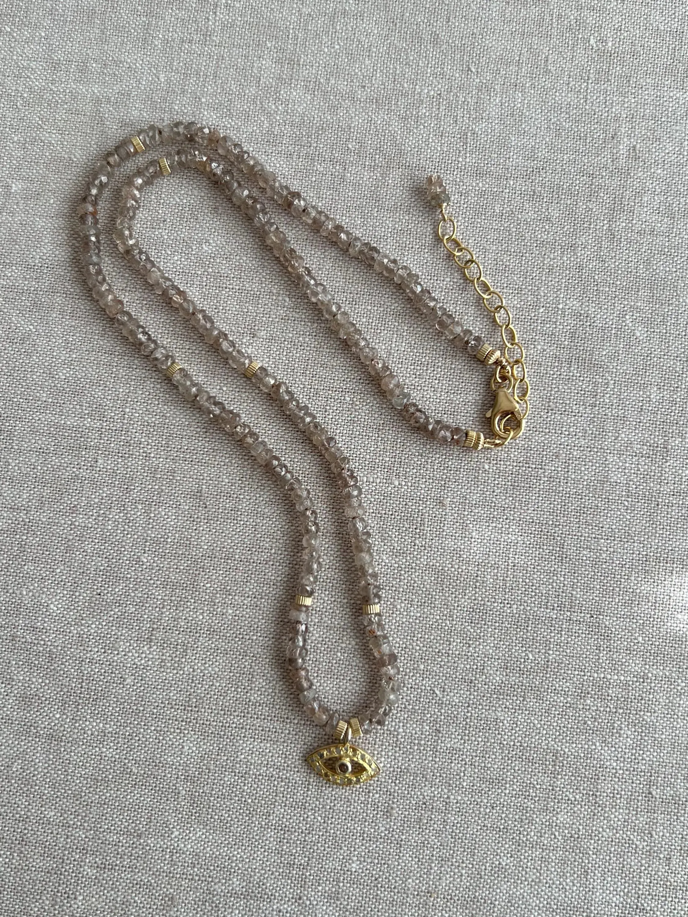 Brown Spinel Necklace with Evil Eye Pendant