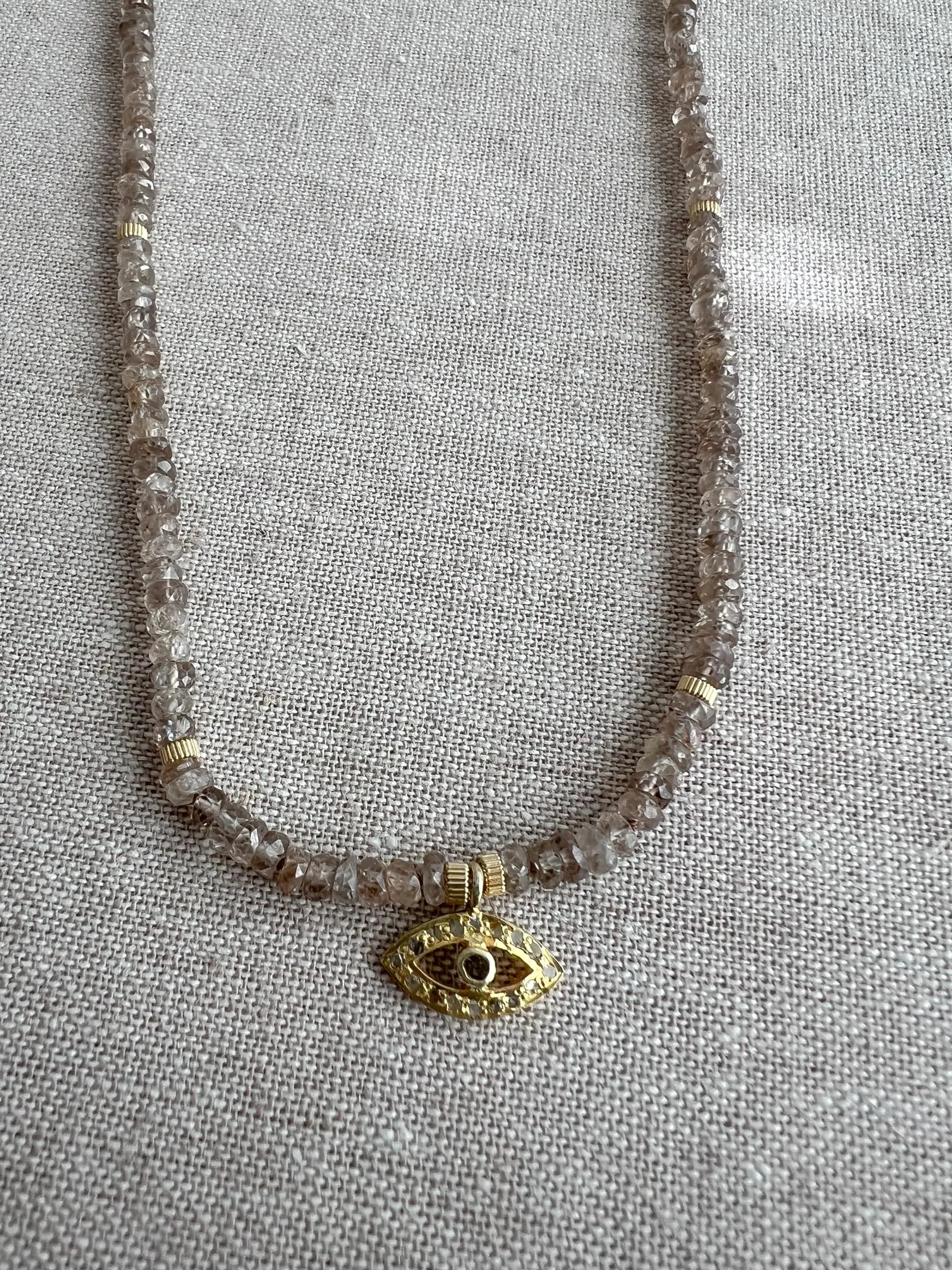 Brown Spinel Necklace with Evil Eye Pendant