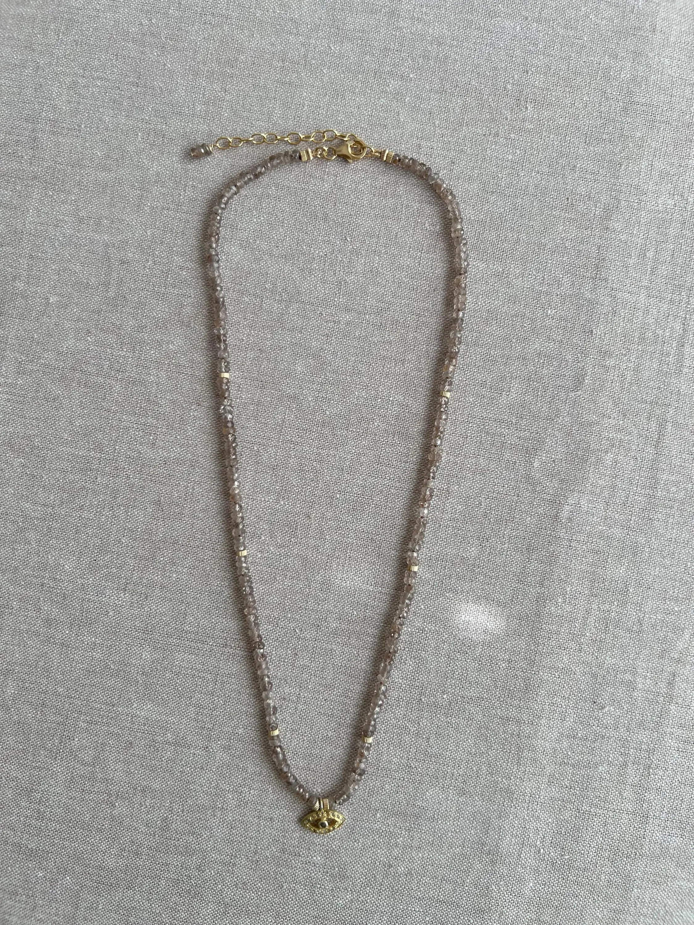 Brown Spinel Necklace with Evil Eye Pendant