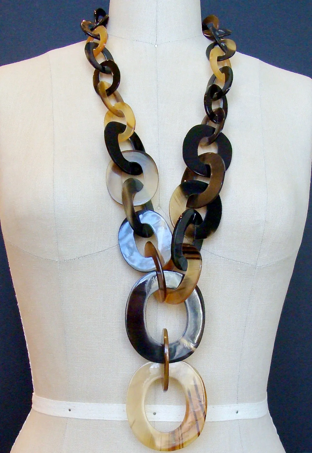 Buffalo Horn Graduated Links Long Statement Necklace - Tatanka Necklace