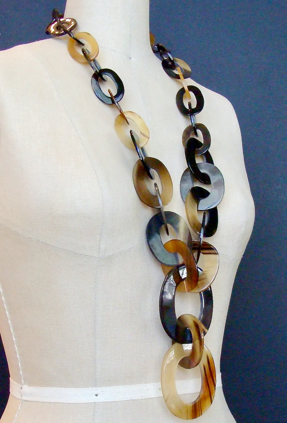 Buffalo Horn Graduated Links Long Statement Necklace - Tatanka Necklace