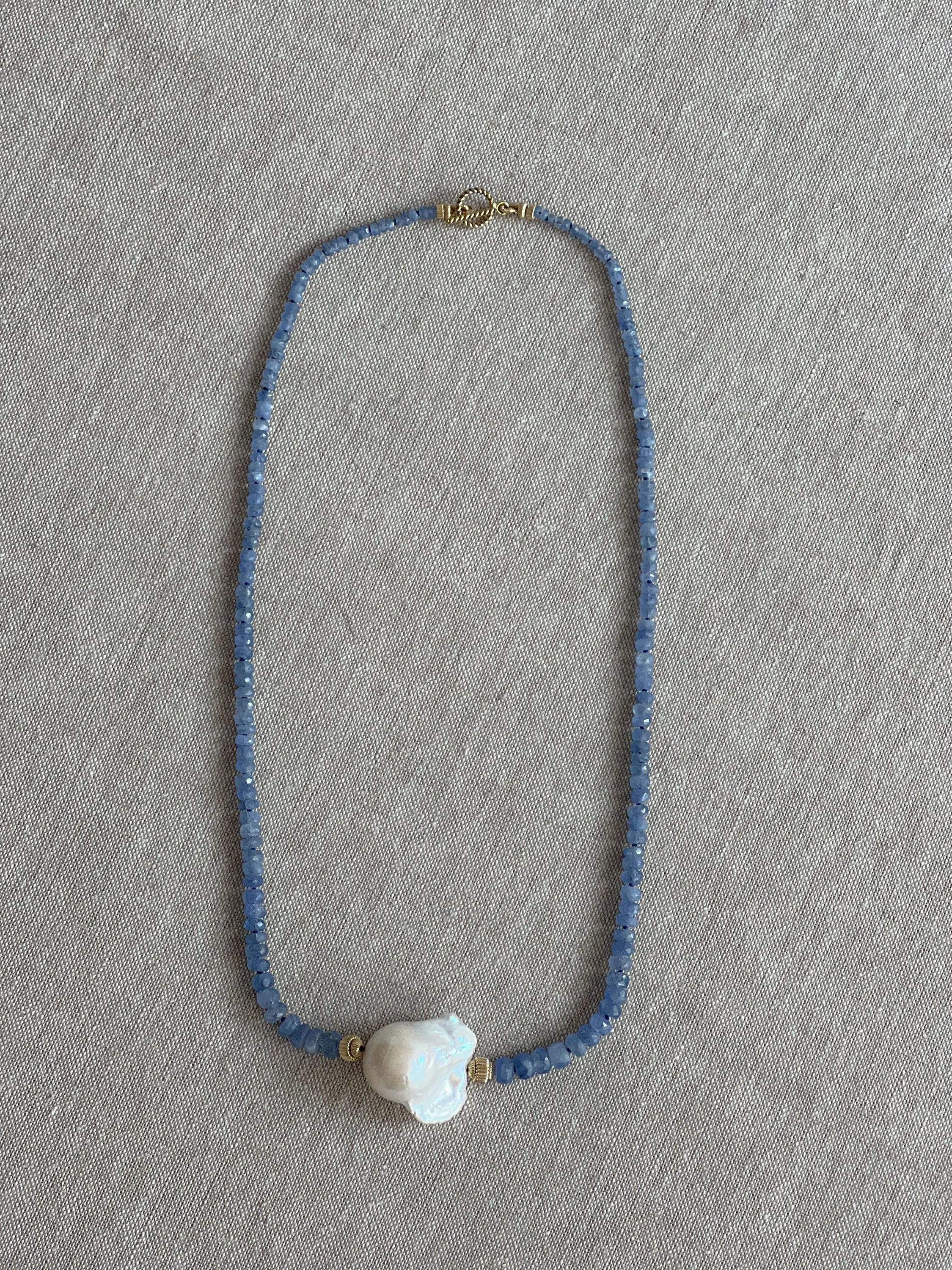 Burmese Sapphire Necklace with Baroque Pearl