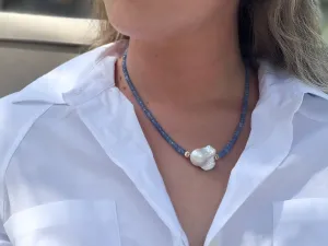 Burmese Sapphire Necklace with Baroque Pearl