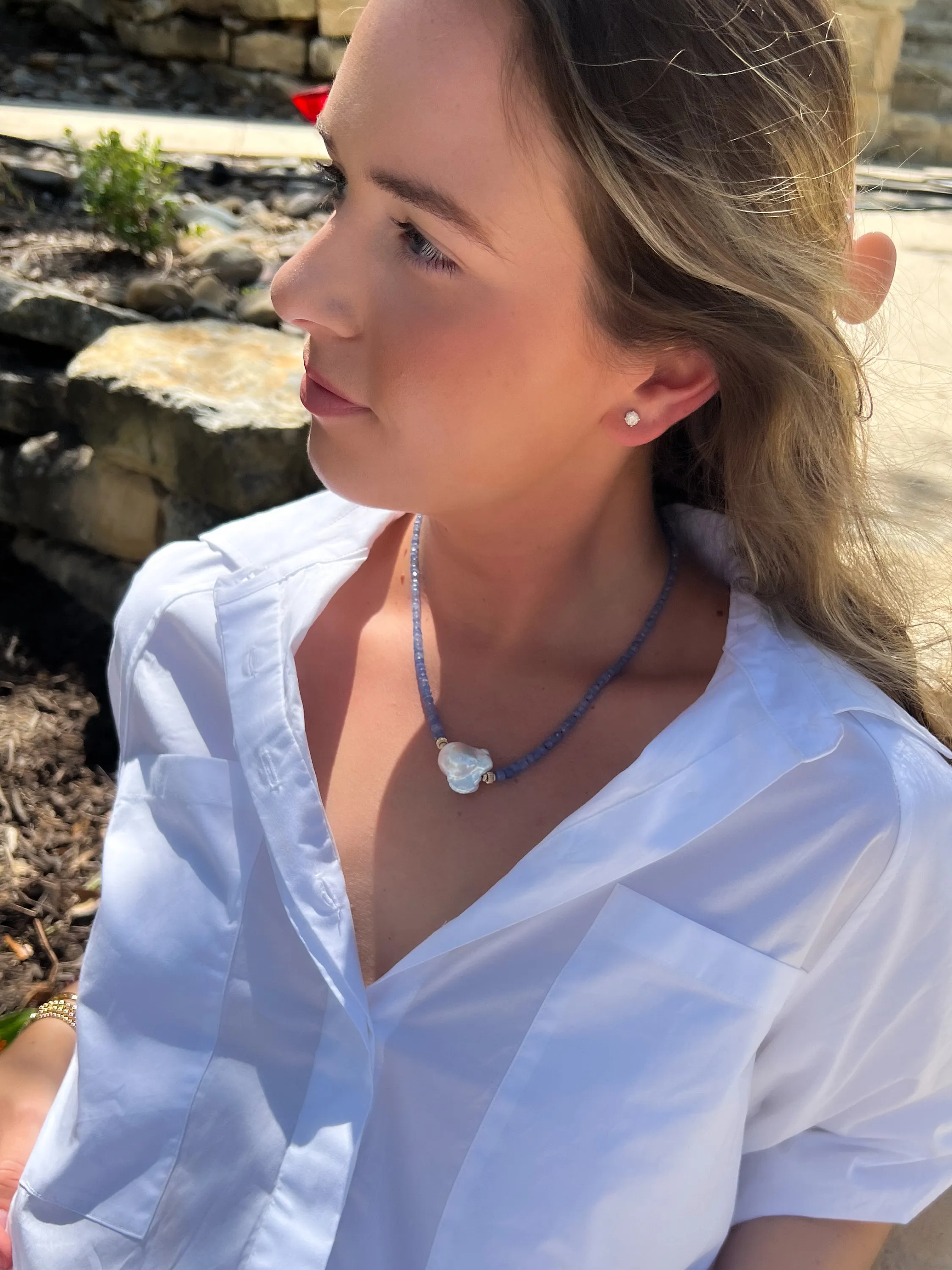 Burmese Sapphire Necklace with Baroque Pearl