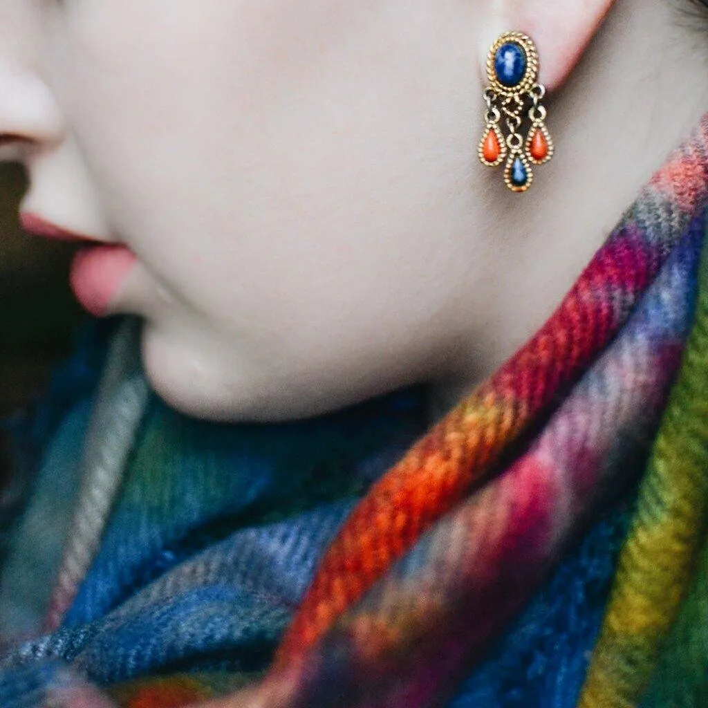 Capri Lapis and Coral Earring and  Brooch Set