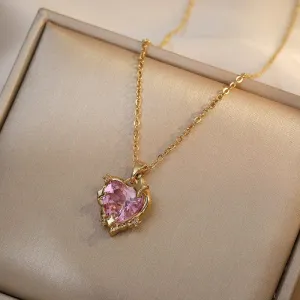 Celestial Pink Heart Pendant Necklace