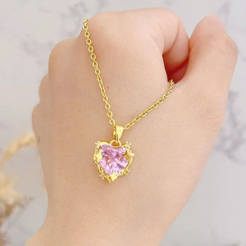 Celestial Pink Heart Pendant Necklace