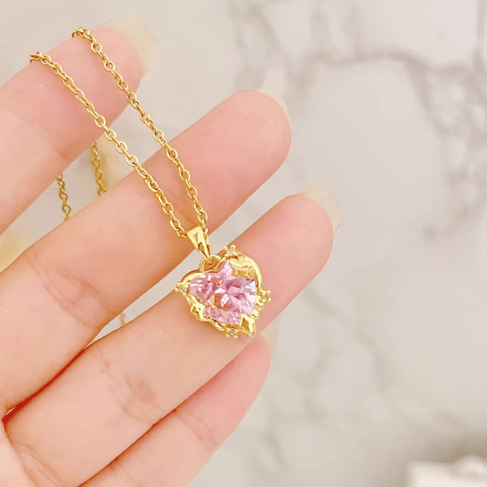 Celestial Pink Heart Pendant Necklace